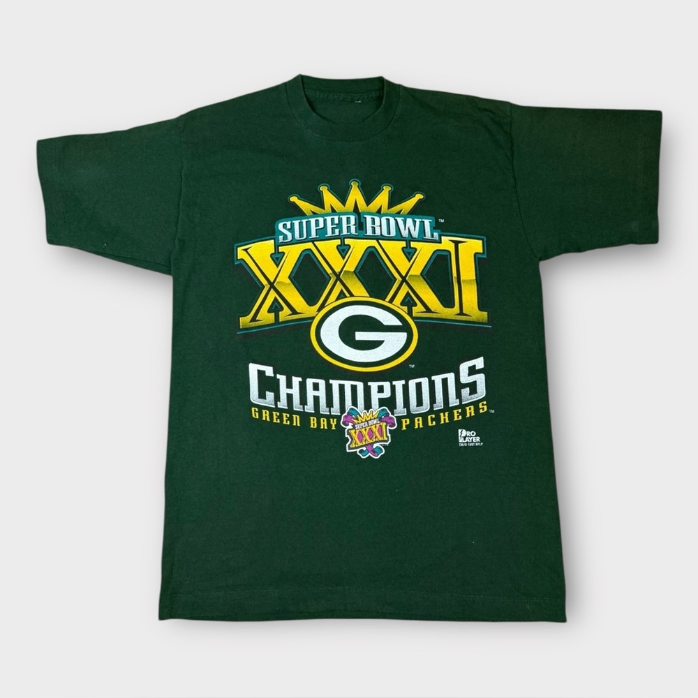 Vintage Green Bay Packers Super‎ Bowl XXXI Champions T-Shirt Pro Layer Green SM